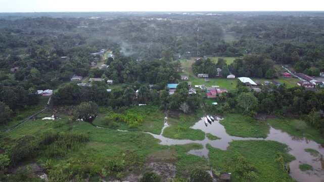 Aerial view of an amazonian village in iquitos, peru