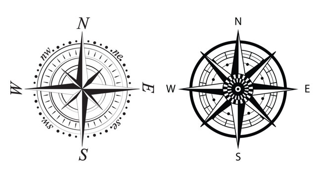 Compass Rose Icon Set &ndash; Nautical Navigation, Cardinal Directions & Maritime Vector Collection