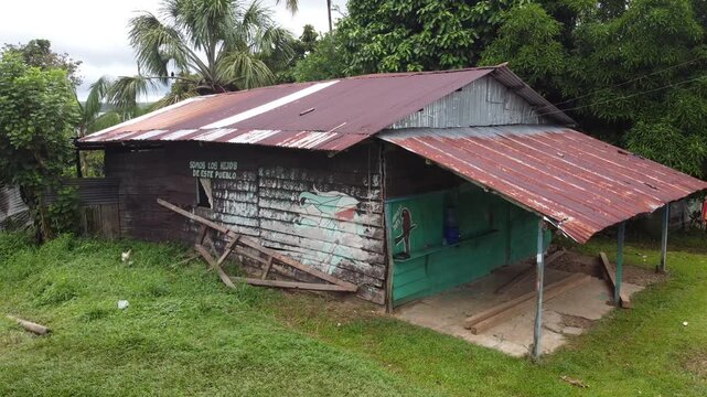 Dilapidated wooden house in a rural village in peru