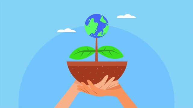 Growing plant symbolizing sustainable future development. Suistainable living concept. Full length Icon animation illustration. High quality&nbsp;4k&nbsp;footage