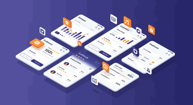 Infographic elements, business icons, data visualization, mobile app design, vector graphics