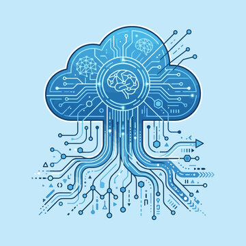 A blue cloud computing icon with circuit board patterns