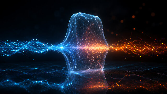 Quantum Energy Barrier With Wave Function Flow Between Two States | Abstract Physics Field Visualization Of Particle Tunneling Concept | Futuristic Electromagnetic Wave Interaction In Space