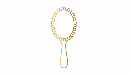 Golden handheld mirror with handle, luxury beauty tool, makeup accessory © Alien