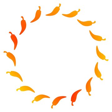 Circular frame with cartoon chili peppers. Spicy pepper circle border. Hot Chili Pepper Circle Frame. Round Frame Red Chili Peppers. Spicy food border template