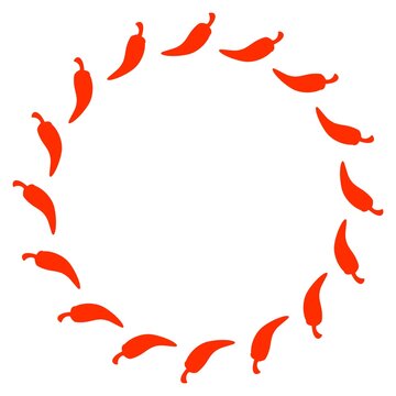Circular frame with cartoon chili peppers. Spicy pepper circle border. Hot Chili Pepper Circle Frame. Round Frame Red Chili Peppers. Spicy food border template