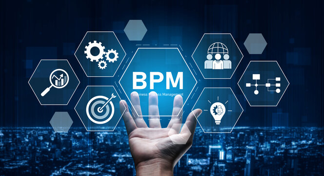 Business Process Management concept showing workflow analysis, process optimization, team collaboration, automation, and performance improvement Vouch