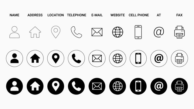 Business Card Contact Information Icon Vector Set