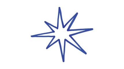 A simple hand drawn blue starburst shape outlined with marker isolated on a white background © Shawon