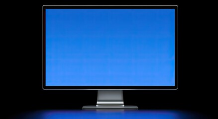 Fototapeta premium Sleek modern monitor displaying vibrant blue against a dark background