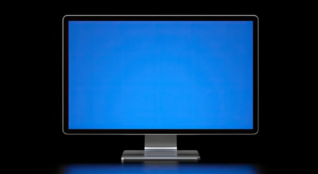 Sleek digital display with a vibrant blue screen and metallic stand
