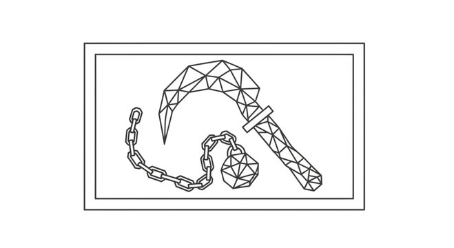 Geometric Flail Weapon Icon, Low Poly Style, Medieval Weaponry Symbol, Chain Weapon