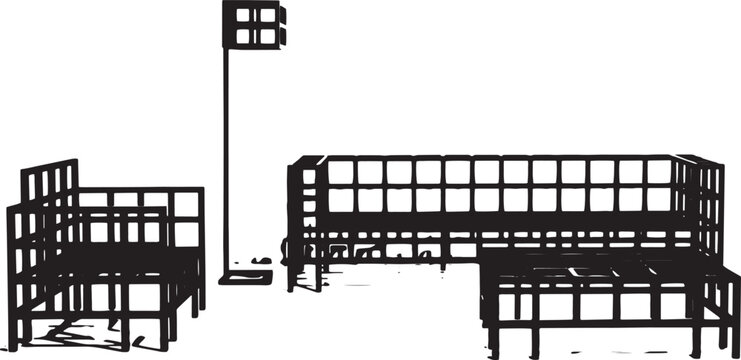 Modern Minimalist Furniture Set Illustration featuring a Sofa Chair Coffee Table and Floor Lamp in Black Silhouette