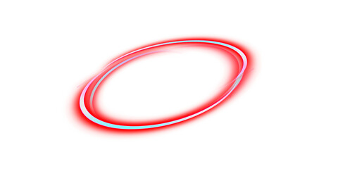 Naklejka premium Glowing red neon ring element with abstract light streaks isolated on plain white background.