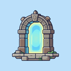 Fototapeta premium A glowing stone archway stands against a soft blue background