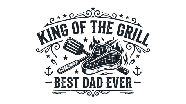 Vintage Graphic Label Design Featuring Grill Steak and Spatula for Father Day Celebration
