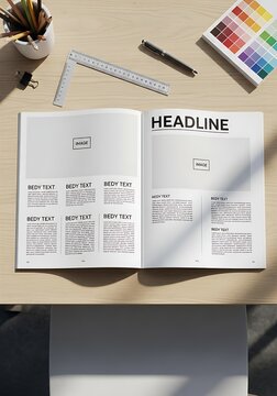 Creative magazine layout design workspace inspiration.