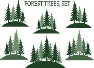 Obraz premium Forest Pine Trees Collection Featuring Evergreen Woodland Silhouettes for Nature and Landscape Designs