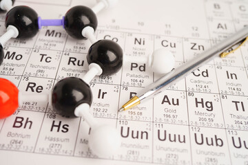 Molecules chemical on a periodic table background. © Pakawadee