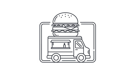 Fototapeta premium Food Truck Icon with Burger on Top, Outline Style