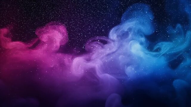 Black cosmic backdrop illuminated by violet haze and navy fog with graceful movement
