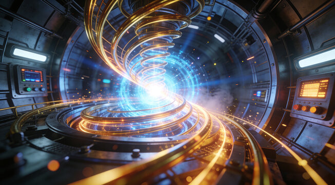 Futuristic Energy Core Activating Inside High-Tech Quantum Reactor Chamber