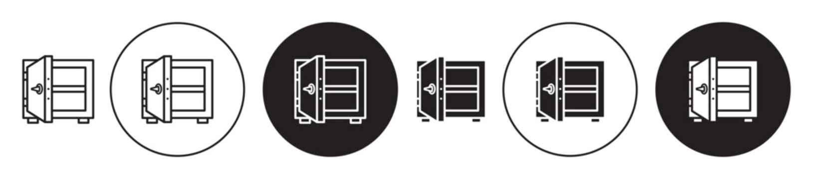 Open safe box icons collection in black filled and stroke line style