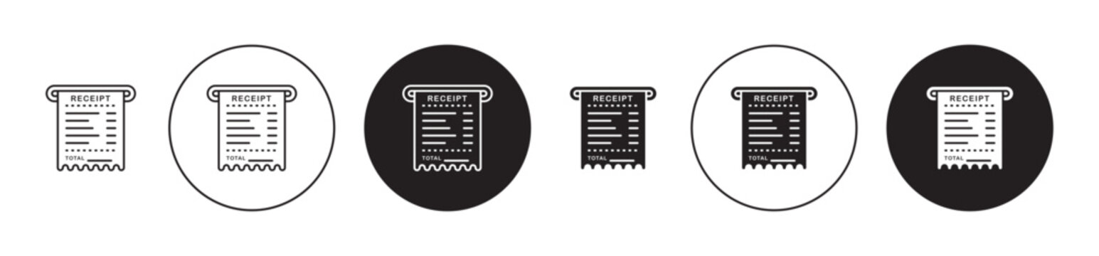 paper check receipt icons collection in black filled and stroke line style