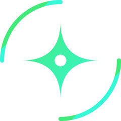 Fototapeta premium Abstract minimalist green four pointed star with circular pulse arcs on a white background graphic illustration