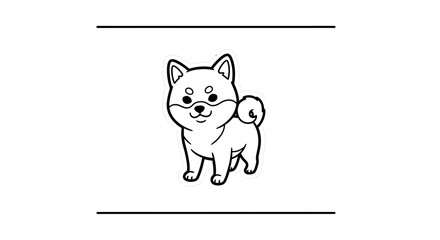 Fototapeta premium Cute Shiba Inu Dog Illustration, Line Art, Adorable Pet Portrait, Kawaii Style