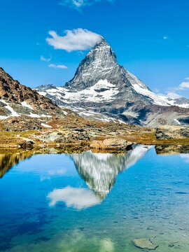 Zermat, 15.06.2026, Switzerland, Beautiful landscape of Riffelsee lake and Matterhorn iconic mountain reflection