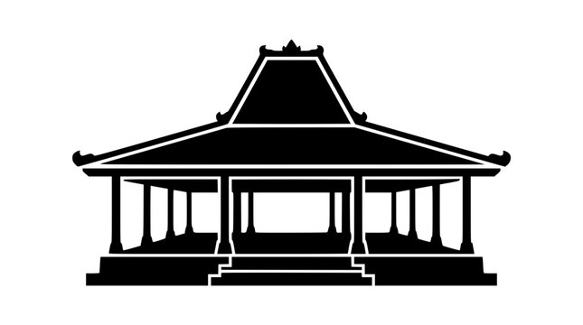Black Silhouette of Traditional Javanese Joglo House Architecture