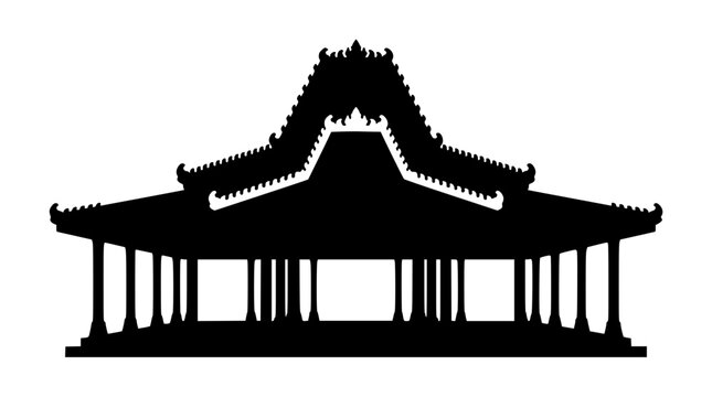 Black Silhouette of a Traditional Javanese Joglo House Architecture