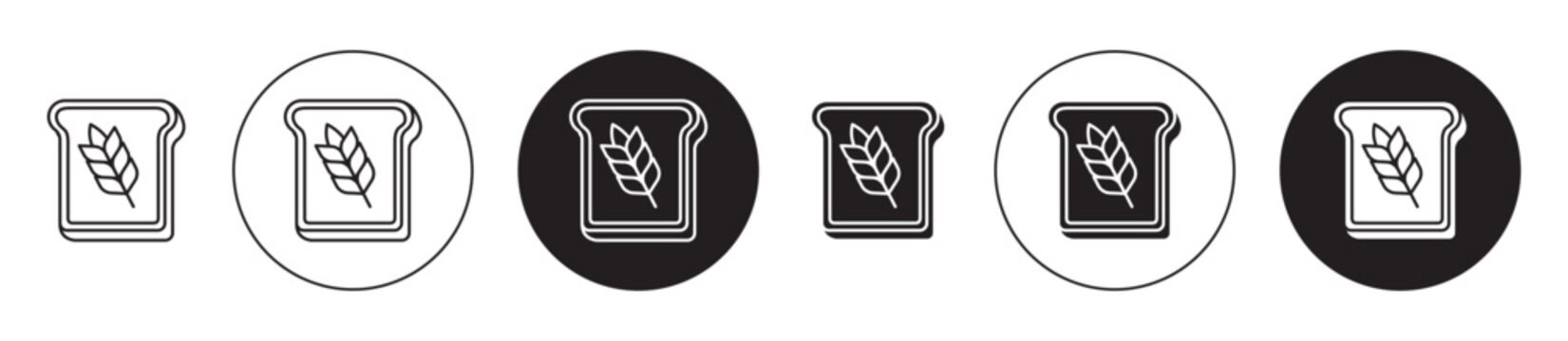 Slice of a wheat bread icons collection in black filled and stroke line style