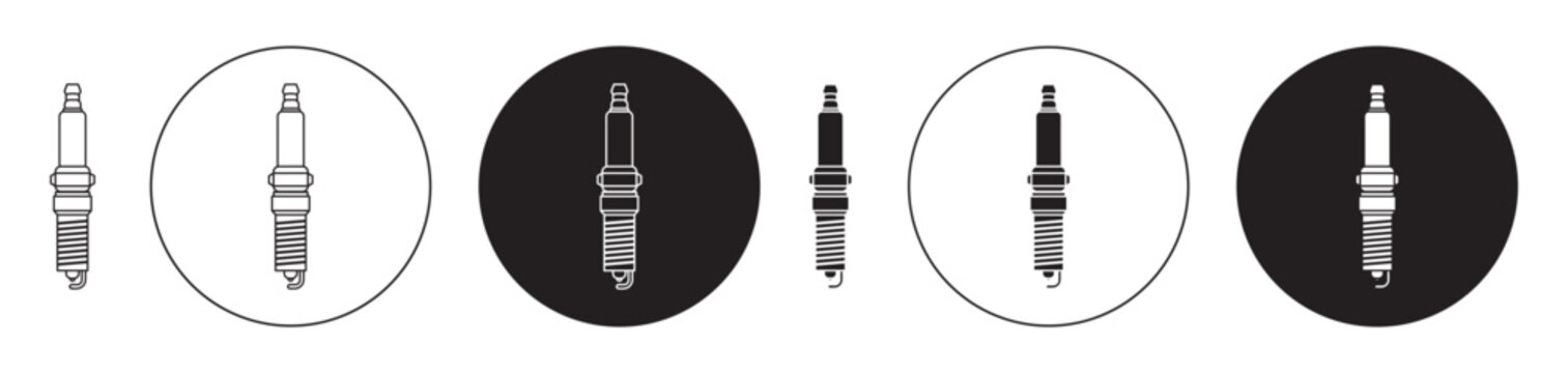 Spark plug icons collection in black filled and stroke line style