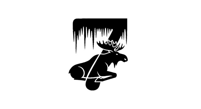 Moose silhouette with antlers and icicles design.