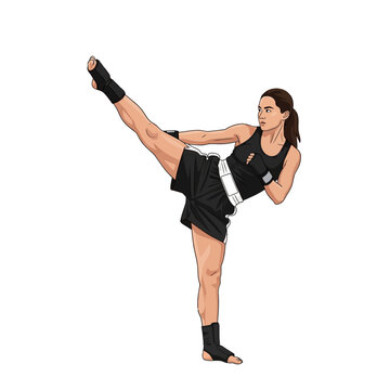 Female Savate Kickboxer Delivering Flanc Toe Kick