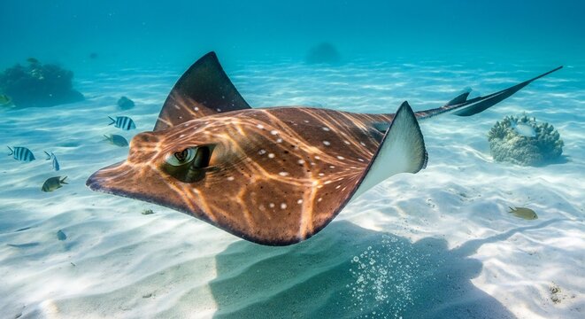 Graceful Stingray Swimming Over Sandy Seabed in Clear Tropical Water