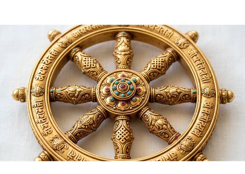 Golden dharmachakra wheel of dharma buddhist symbol