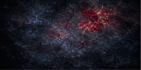 A deep space nebula, painted with vibrant hues of red and yellow against a dark, star-speckled backdrop, evokes a sense of cosmic wonder and the vastness of the universe. © ZINGGALALA HOHO