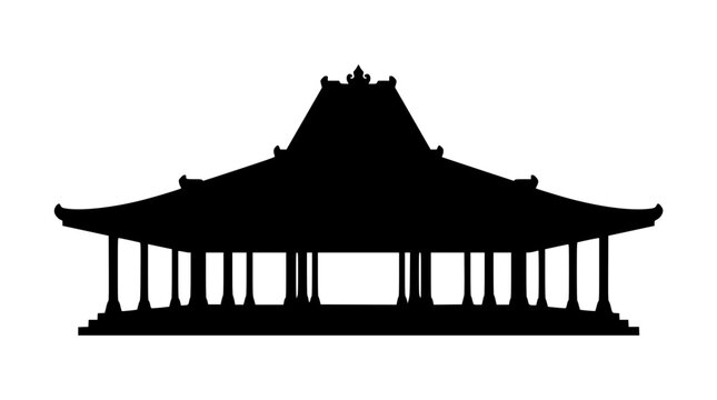 Silhouette of Traditional Indonesian Javanese Joglo House Architecture