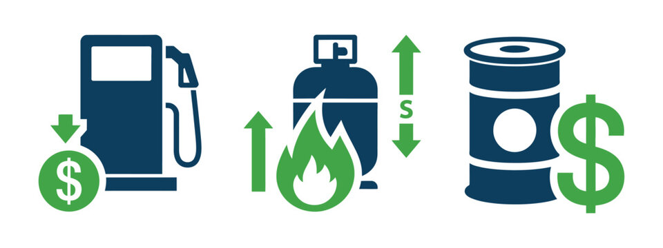 Fuel or Gas Price Decrease Icon Featuring Falling Oil Costs, Lower Energy Rates, Petroleum Market Decline and Affordable Fuel Concept