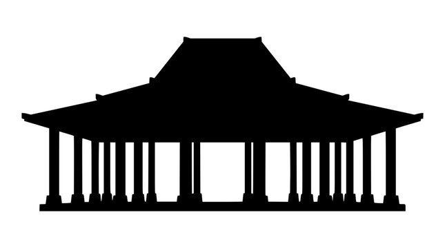 Traditional Javanese Joglo House Silhouette Isolated on White Background