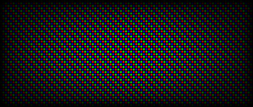 Faded RGB screen pixel background. LCD display grid dots wallpaper. LED TV screen pattern. Red Green Blue diode pixels videowall concept. Projector or television monitor texture backdrop. Vector