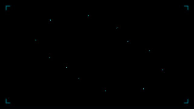 Abstract digital interface overlay with glowing dots and corner brackets on black background