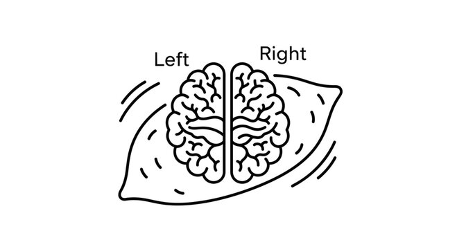 Brain hemispheres labeled Left and Right on a pillow, concept of sleep and dreams