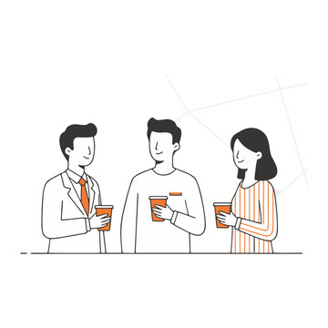 Office colleagues having coffee break flat vector illustration