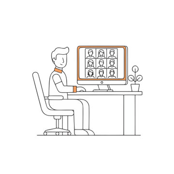 Person in video conference flat vector illustration