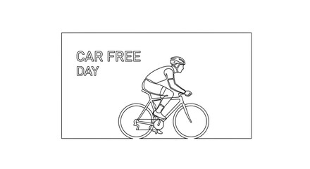 Fototapeta premium Car Free Day Cyclist Riding Bicycle Line Art Illustration
