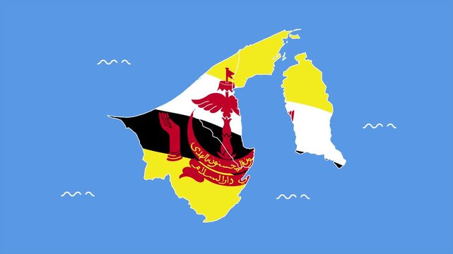 map of the country of Brunei Darussalam flying like a flag. Map of Southeast Asian countries concept. Full length Icon animation illustration. High quality&nbsp;4k&nbsp;footage